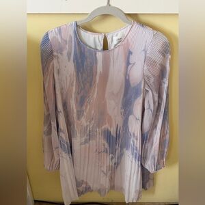 Wilfred Pleated Marble-Print Dress in Pink & Blue